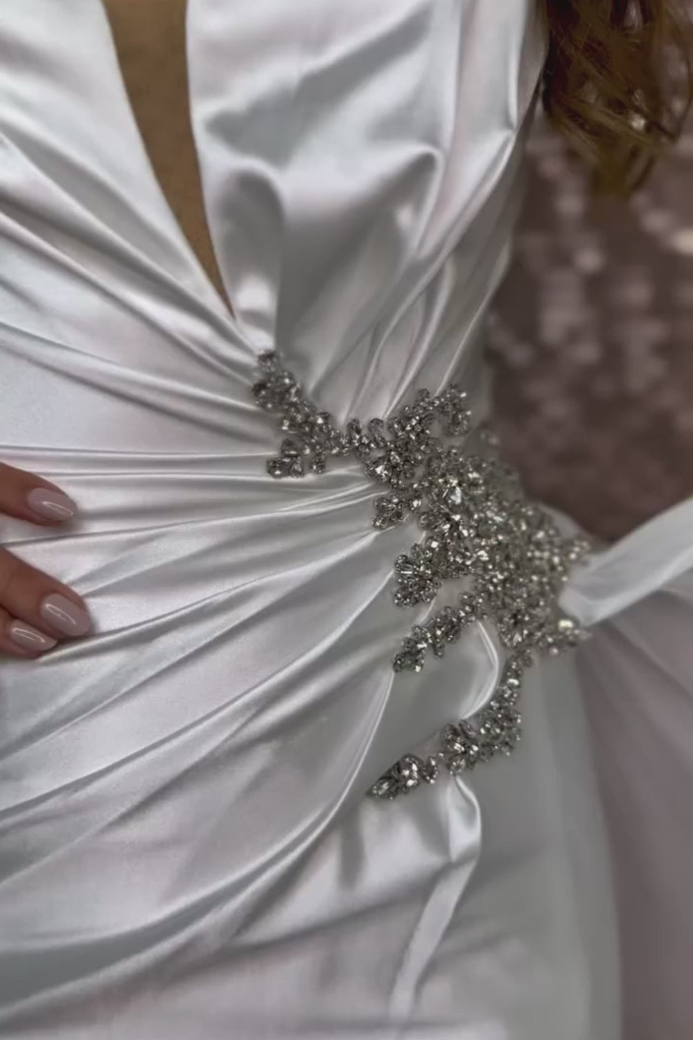 White One Shoulder Mermaid Satin Long Prom Dress with Side Cape