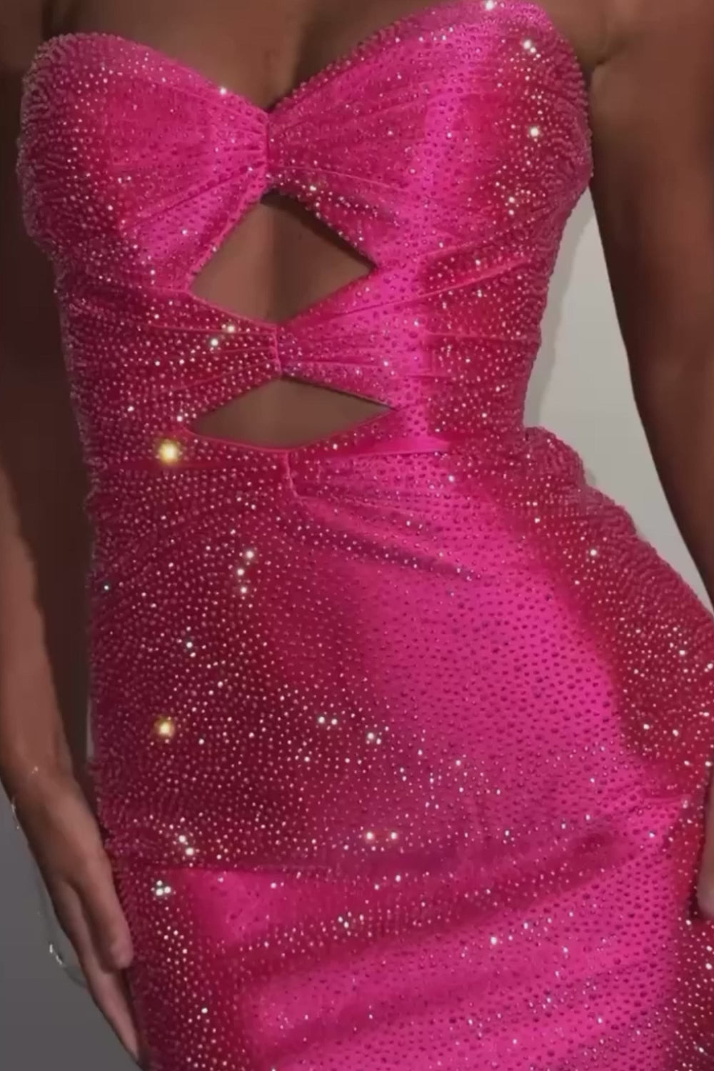 Sparkly Strapless Cutout Bodycon Homecoming Dress | Rhinestone Short Prom Gown