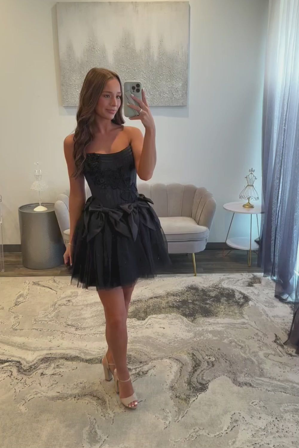 Strapless Corset Homecoming Dress with Satin Bow & Tulle Skirt