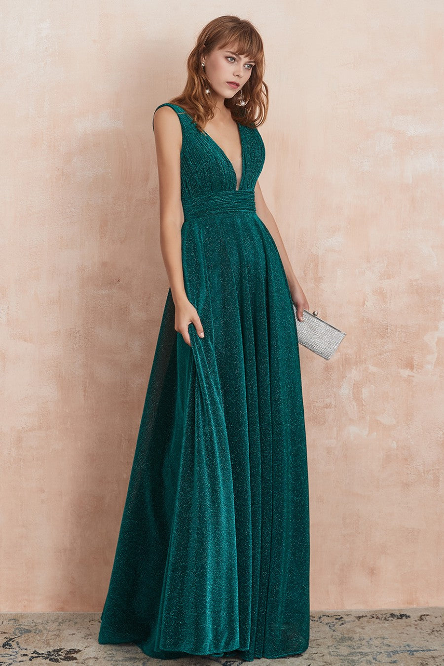 A line V Neck Long Prom Dress