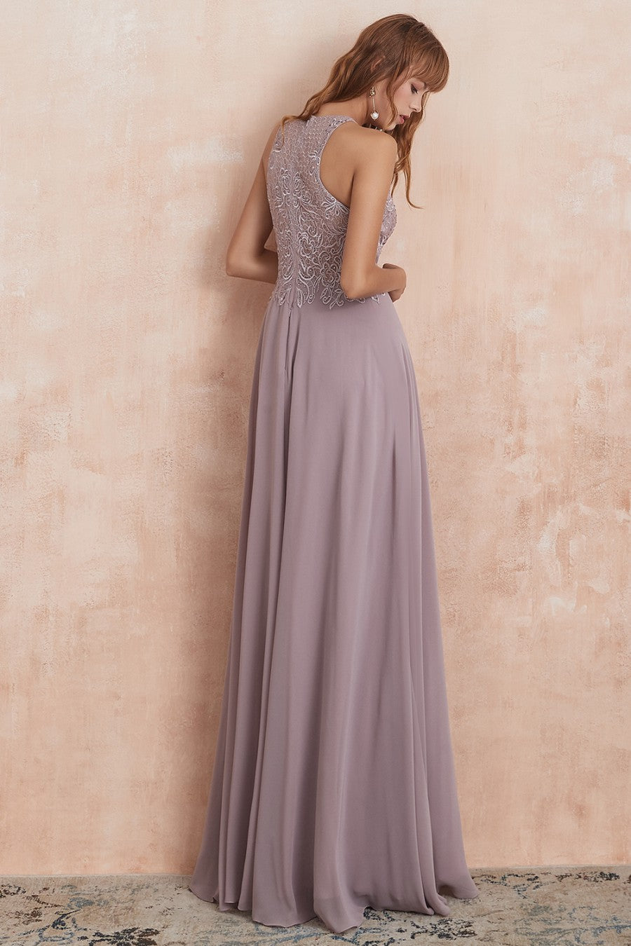 A line Round Neck Prom Dress With Appliques