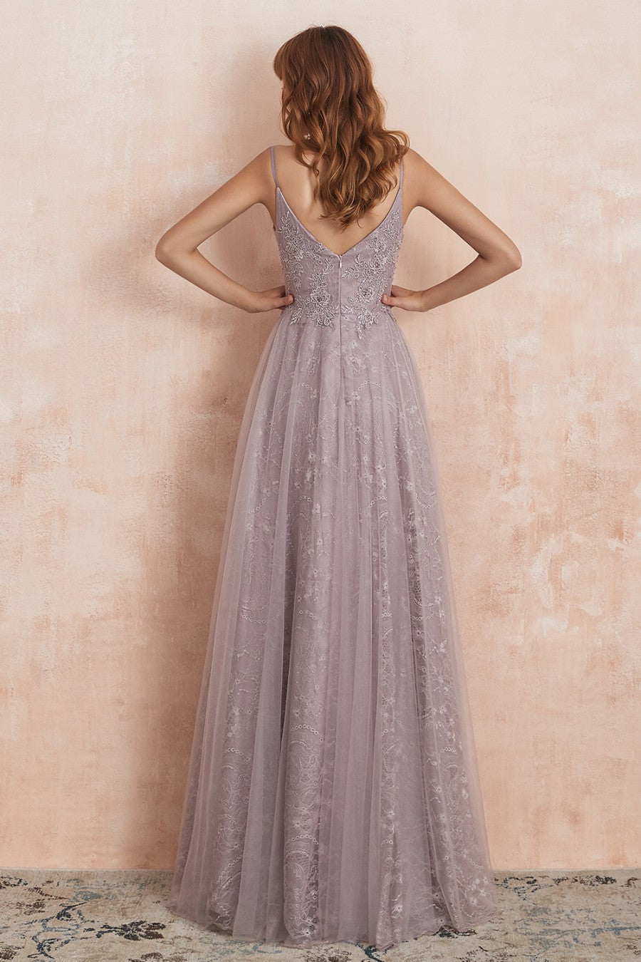 A line V Neck Appliques Prom Dress