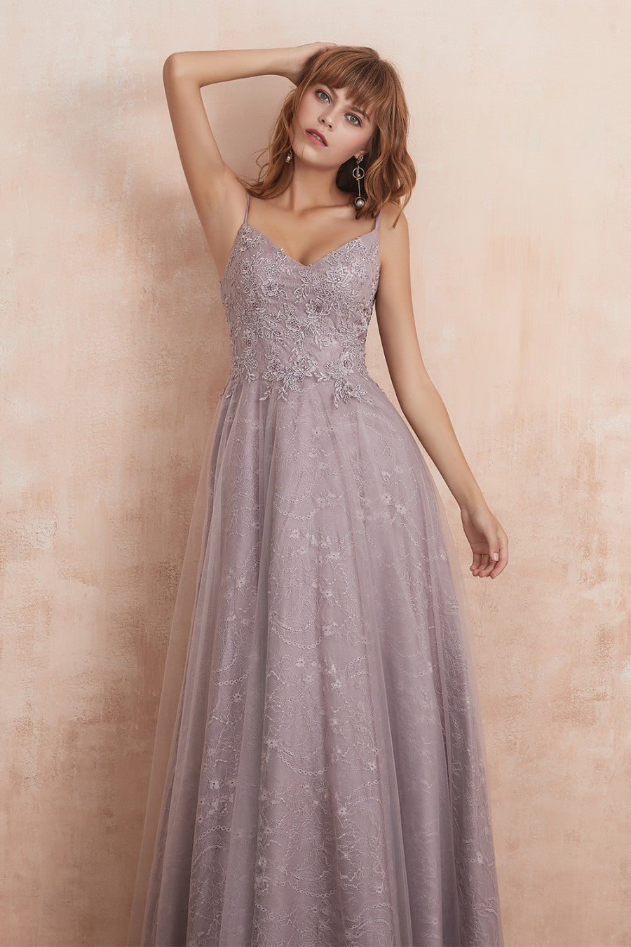 A line V Neck Appliques Prom Dress
