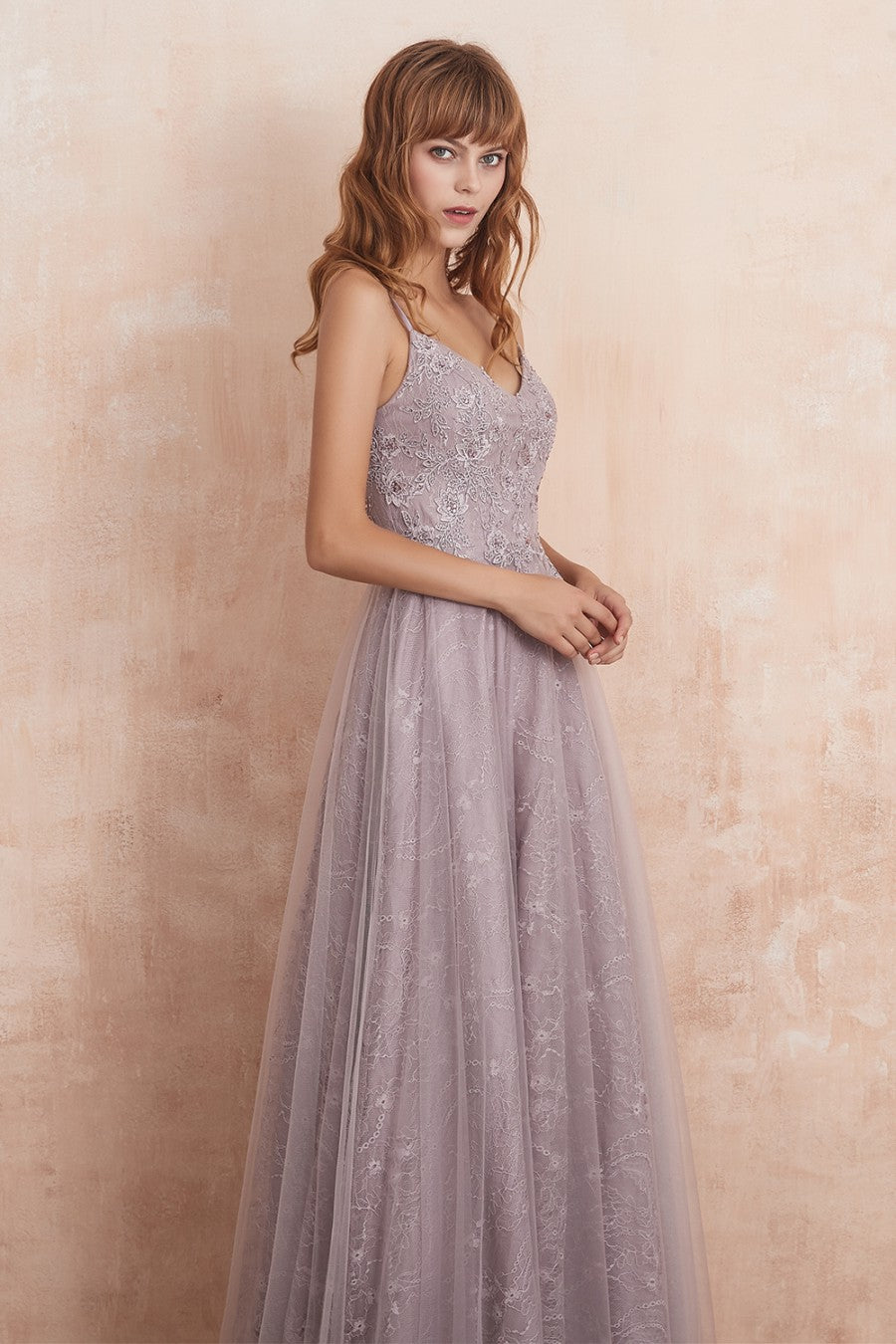 A line V Neck Appliques Prom Dress