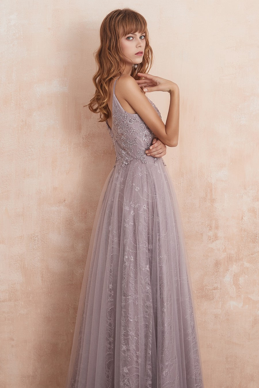 A line V Neck Appliques Prom Dress