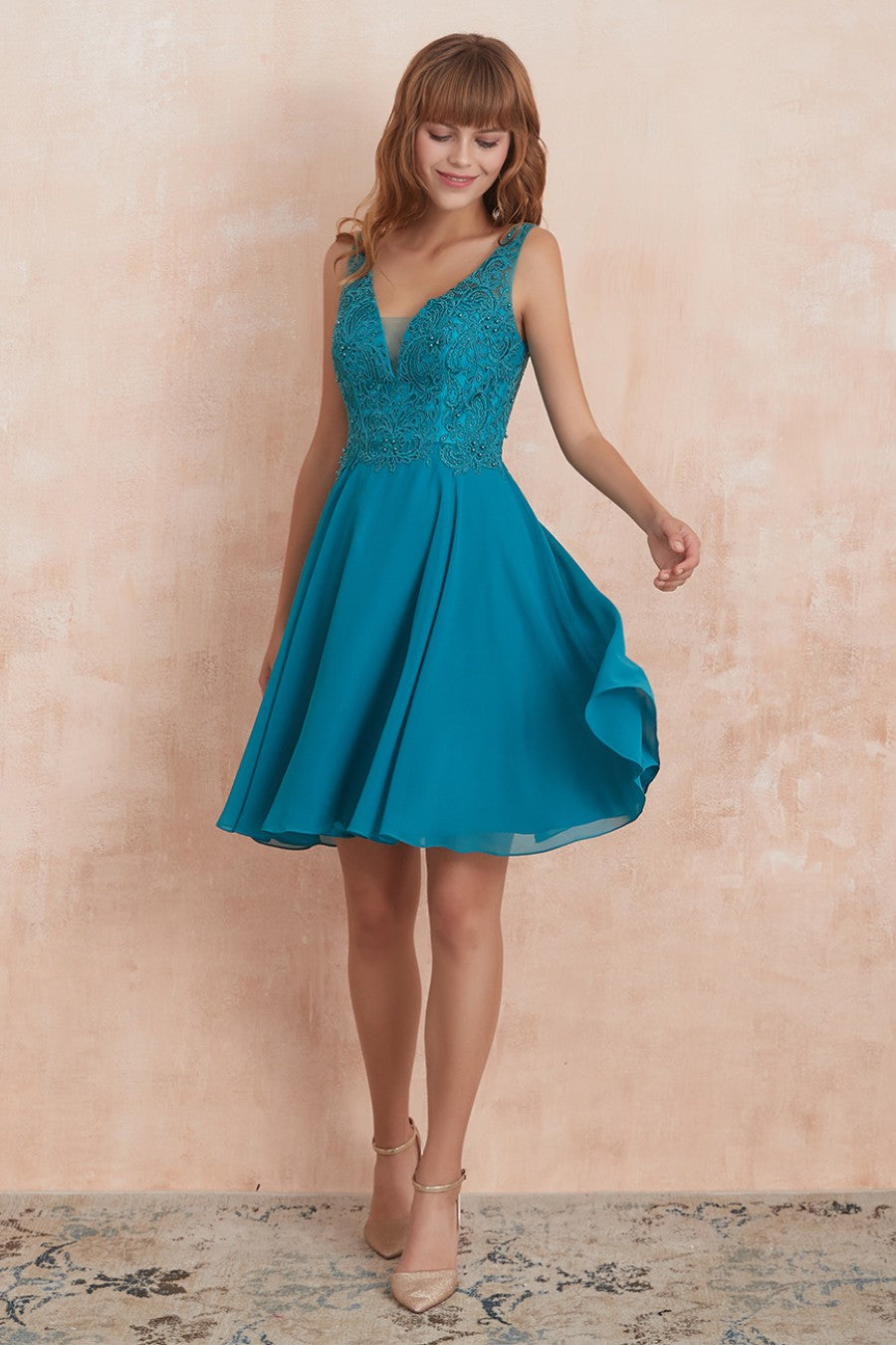 A line Appliques Homecoming Dress With Beads