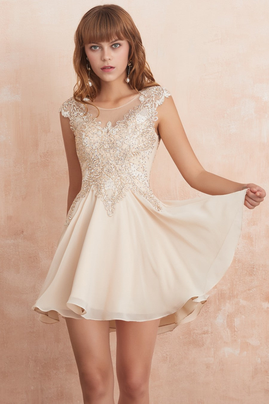 Yellow Appliques Printed Homecoming Dress